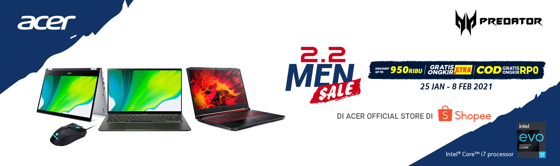 Shopee 2.2 Men Sale, Promo Laptop Acer Potongan Harga Rp950.000!