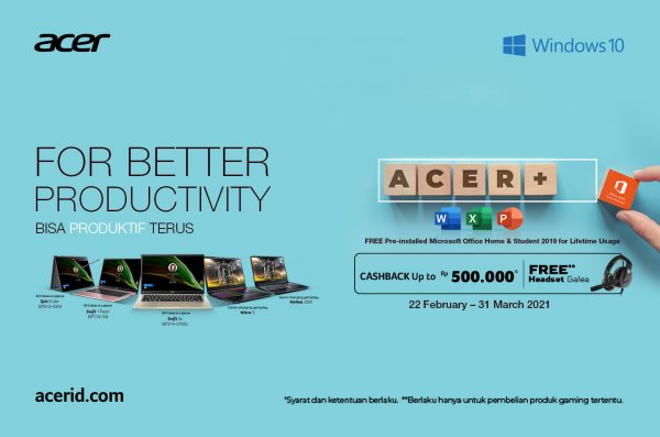 Promo Laptop Acer Dapat Cashback Hingga Rp500.000 dan Office Home & Student Seumur Hidup!